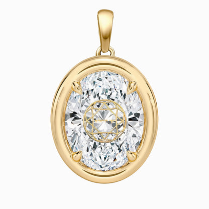 תליון יהלום מעבדה אובל שיבוץ בזל וציפורני חתול זהב 18 קראט צהוב/לבן/רוז גולד