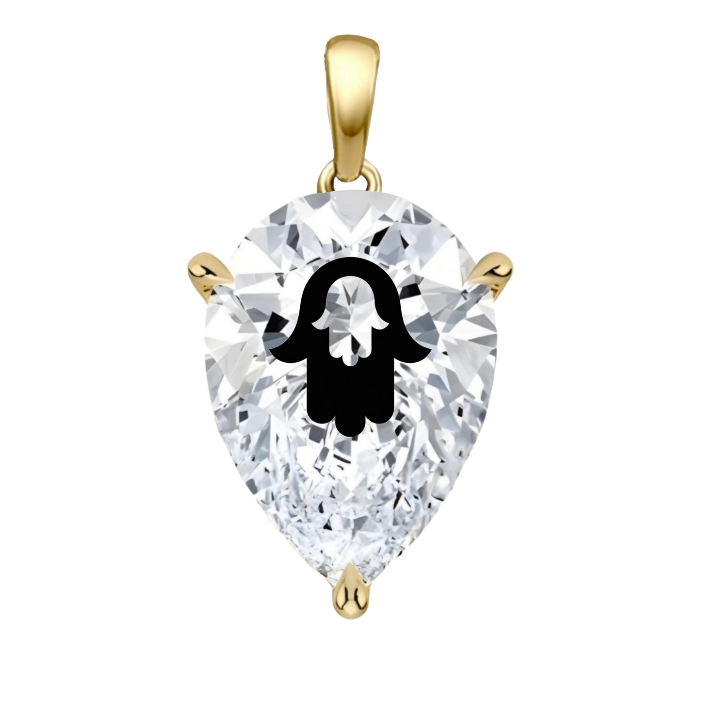 תליון יהלום מעבדה טיפה עם חריטת לייזר חמסה בחמסה - זהב 14 קראט צהוב/לבן/רוז גולד