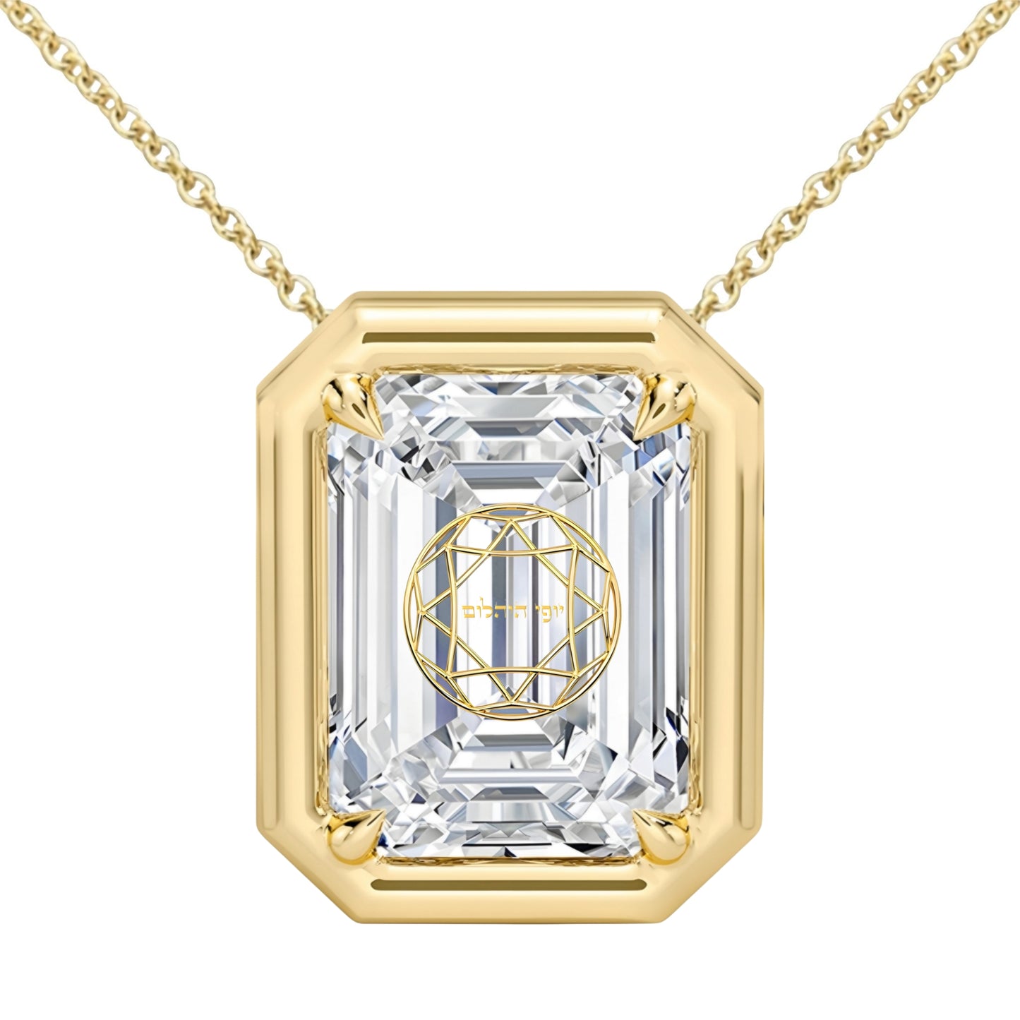 Lab Grown Diamond Emerald Bezel Prongs Pendant Necklace 14K Yellow/White/Rose Gold