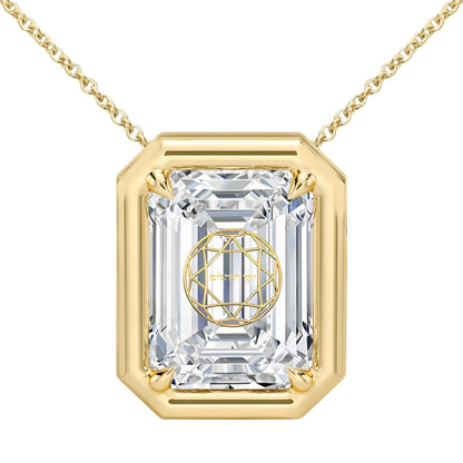 Lab Grown Diamond Emerald Bezel Prongs Pendant Necklace 14K Yellow/White/Rose Gold