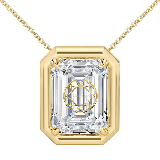 Lab Grown Diamond Emerald Bezel Prongs Pendant Necklace 14K Yellow/White/Rose Gold