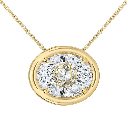 Lab Grown Diamond Oval Bezel Prongs Pendant Necklace 14K Yellow/White/Rose Gold