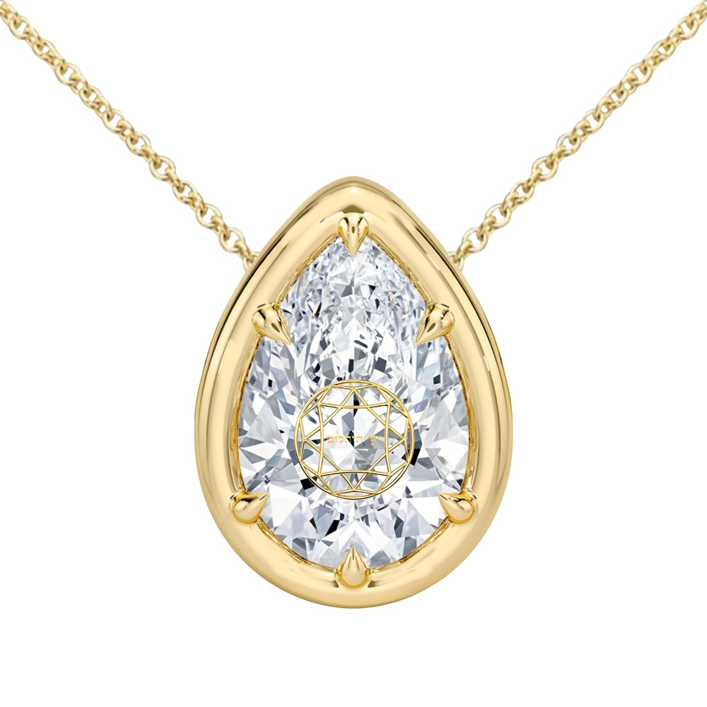 Lab Grown Diamond Pear Bezel Prongs Pendant 14K Necklace Yellow/White/Rose Gold