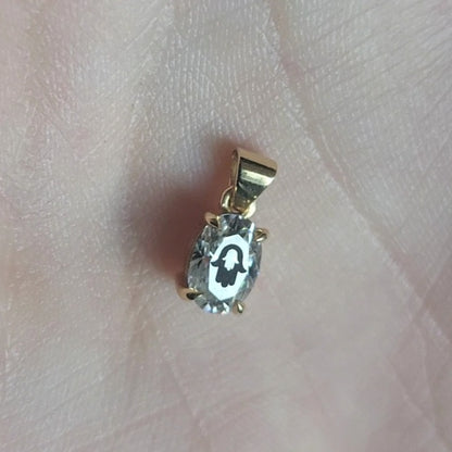 תליון יהלום מעבדה אובל עם חריטת לייזר חמסה בחמסה - זהב 14 קראט צהוב/לבן/רוז גולד