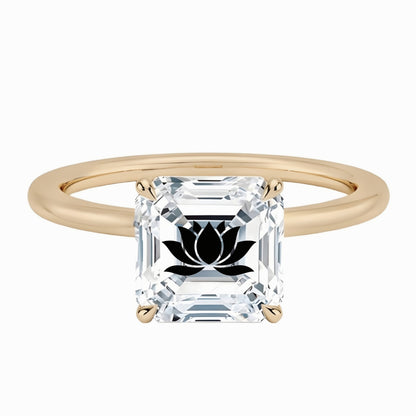 טבעת אבן מוסונייט אשר עם חריטת לייזר פרח לוטוס - זהב 14 קראט צהוב/לבן/רוז גולד