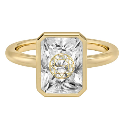 טבעת חותם יהלום מעבדה רדיאן חריטה בעיצוב אישי - שיבוץ בזל זהב 14 קראט צהוב/לבן/רוז גולד