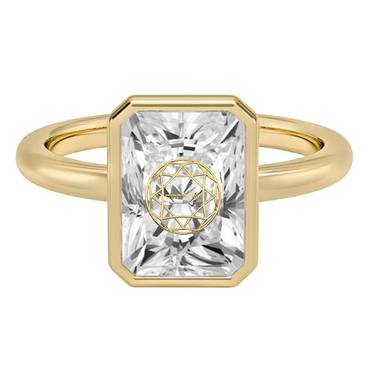 טבעת חותם יהלום מעבדה רדיאן חריטה בעיצוב אישי - שיבוץ בזל זהב 14 קראט צהוב/לבן/רוז גולד