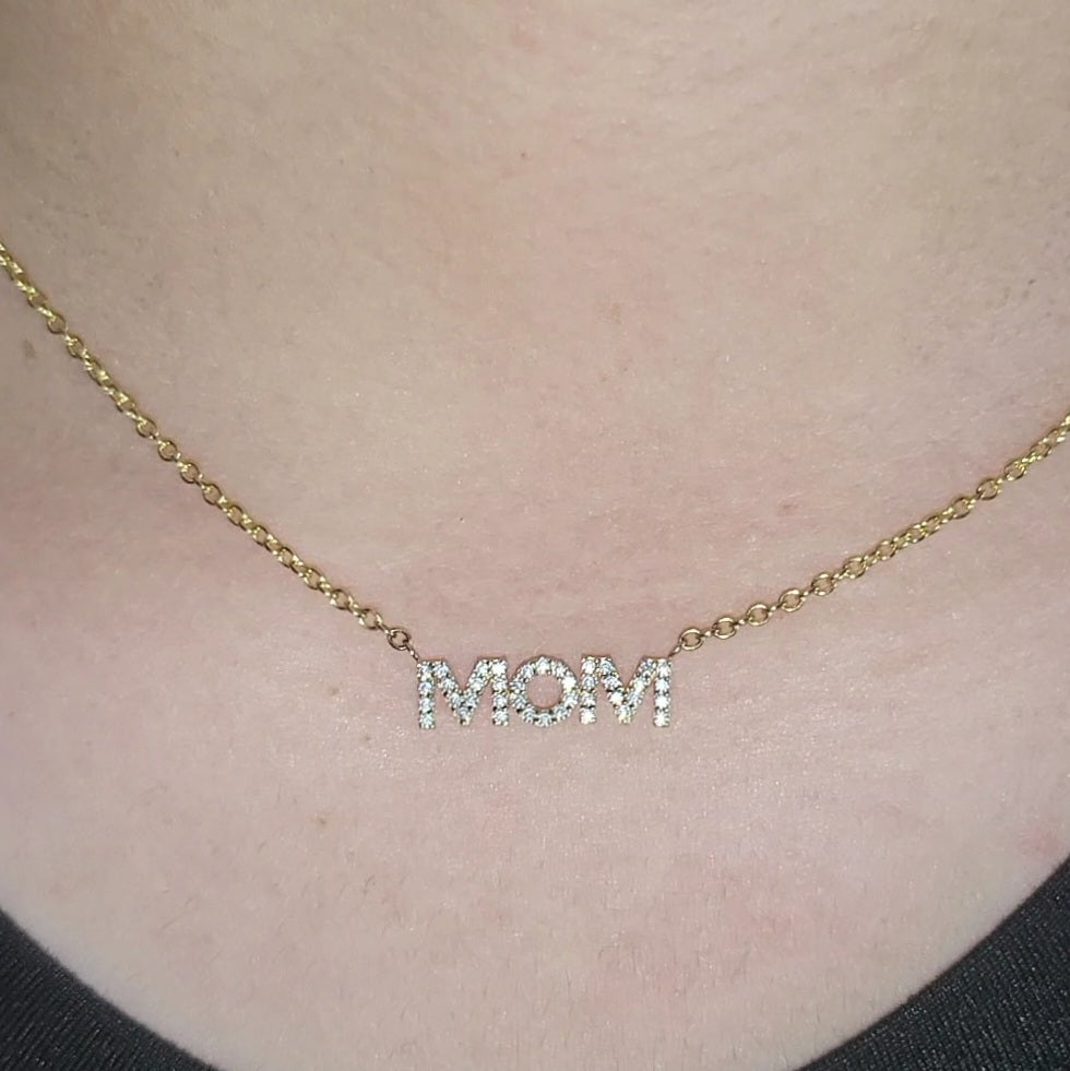 MOM Pendant Necklace Lab Grown Diamonds 14K Yellow/White/Rose Gold