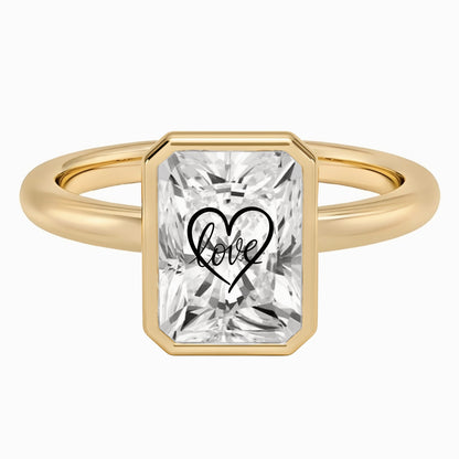 טבעת חותם יהלום מעבדה רדיאן עם חריטת לייזר לב Love - שיבוץ בזל זהב 14 קראט לבן/צהוב/רוז גולד
