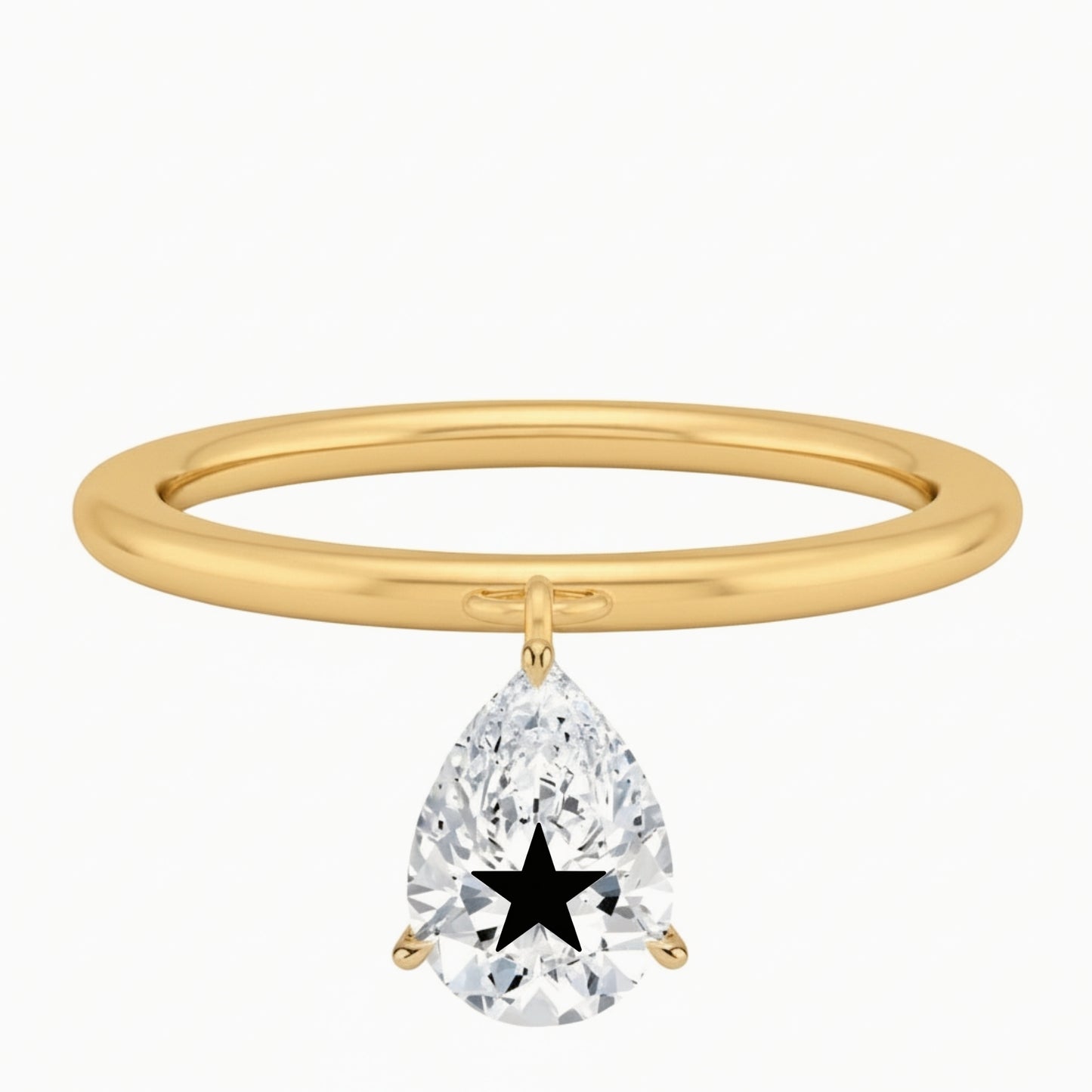 Laser Engrave Lab Grown Diamond Pear Floating Pendant Star Engraved 14K Yellow/White/Rose Gold