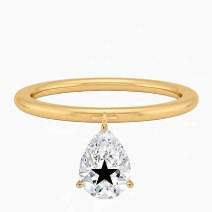 Laser Engrave Lab Grown Diamond Pear Floating Pendant Star Engraved 14K Yellow/White/Rose Gold