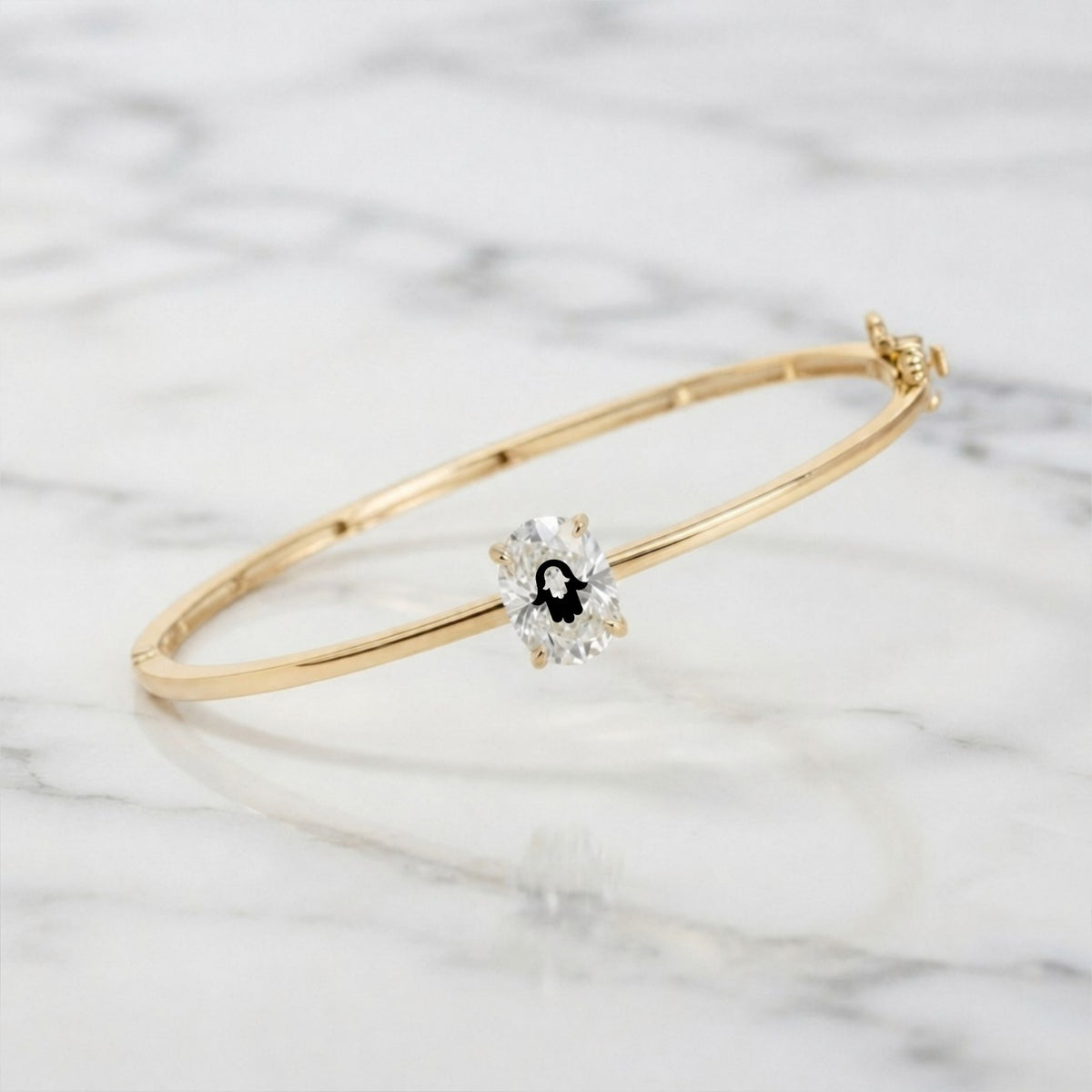 Laser Engrave On Lab Grown Diamond Bangel Bracelet Hamsa Engraving 14K Yellow/White/Rose Gold