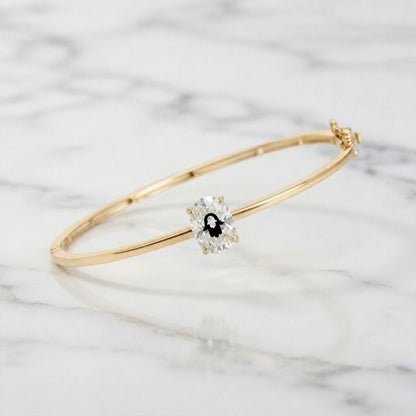 Laser Engrave On Lab Grown Diamond Bangel Bracelet Hamsa Engraving 14K Yellow/White/Rose Gold