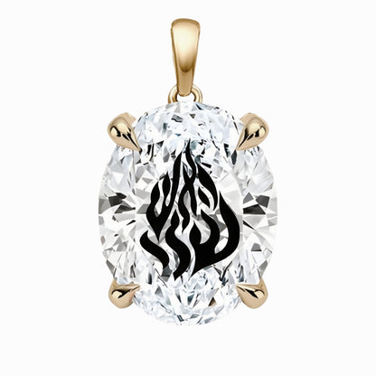 תליון אבן מוסונייט אובל עם חריטת לייזר האש שלי - זהב 14 קראט צהוב/לבן/רוז גולד