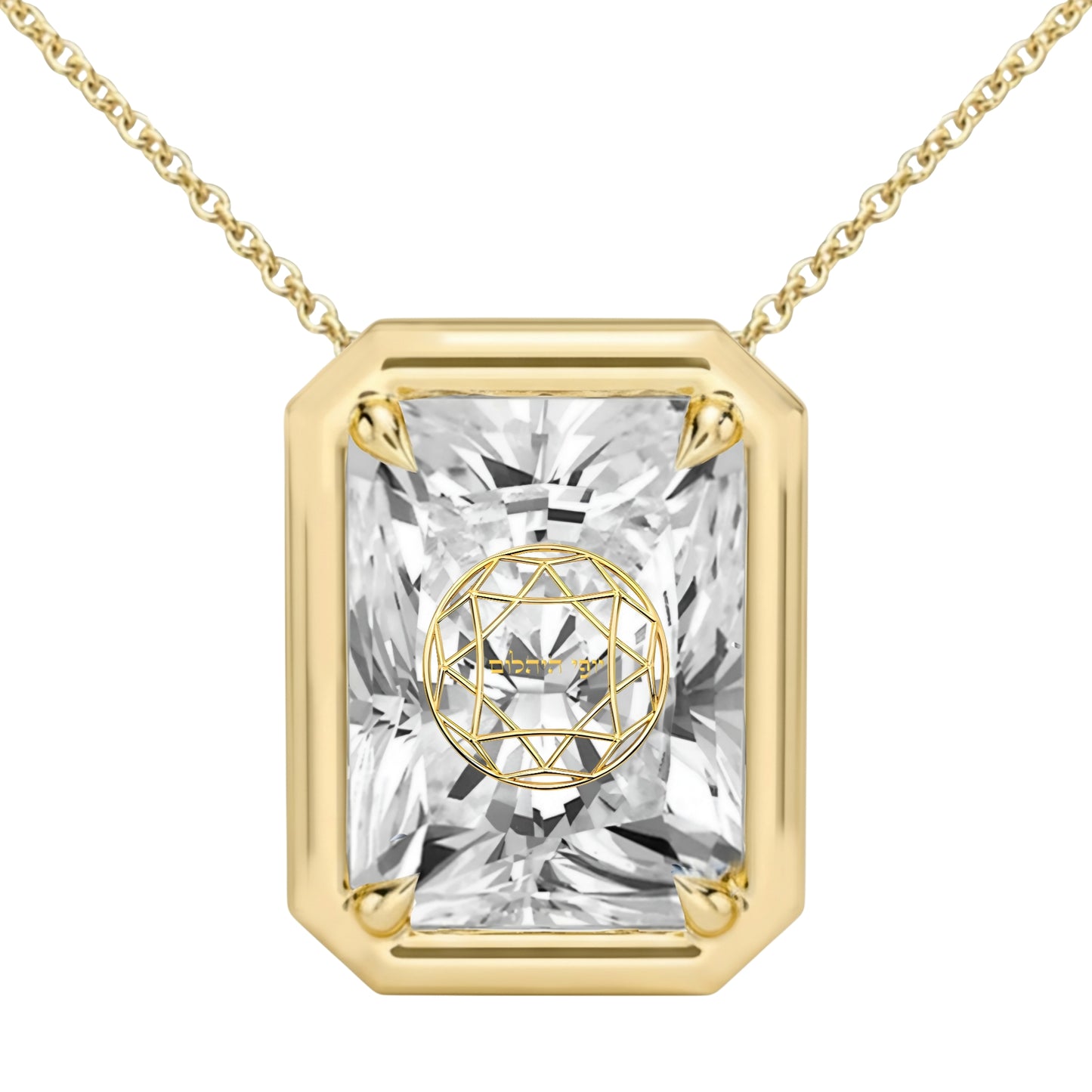 Lab Grown Diamond Radiant Bezel Prongs Pendant Necklace 14K Yellow/White/Rose Gold