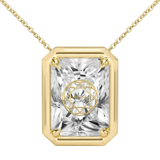 Lab Grown Diamond Radiant Bezel Prongs Pendant Necklace 14K Yellow/White/Rose Gold
