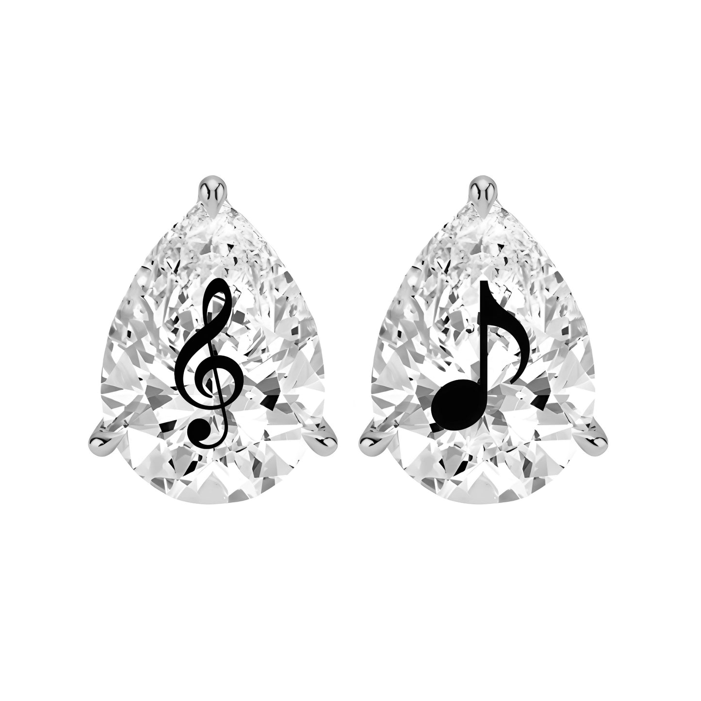 זוג עגילי מרטיני יהלום מעבדה טיפה חריטה תו מוזיקלי - זהב 14 קראט צהוב/לבן/רוז גולד