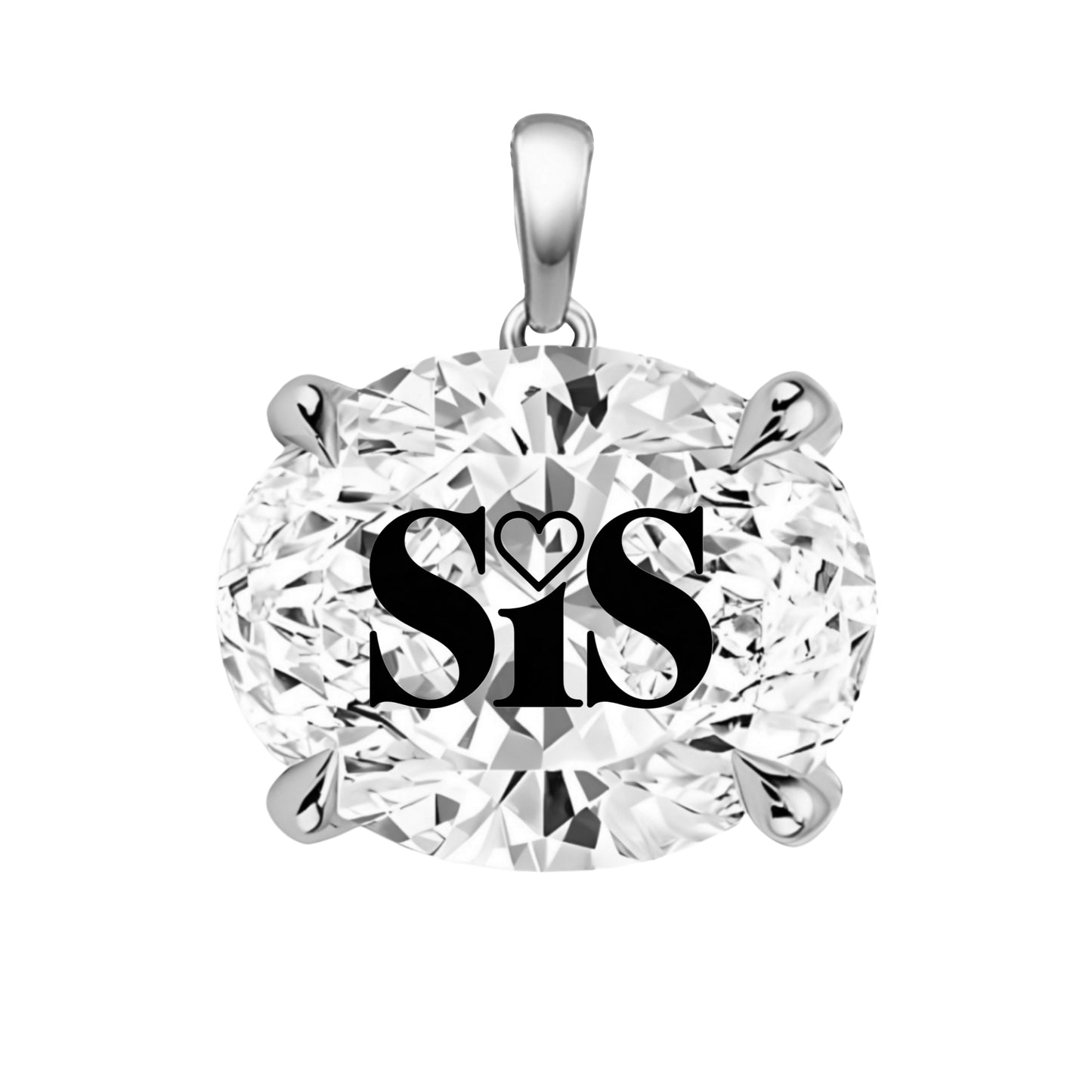 תליון אבן מוסונייט אובל עם חריטת לייזר SIS - זהב 14 קראט צהוב/לבן/רוז גולד