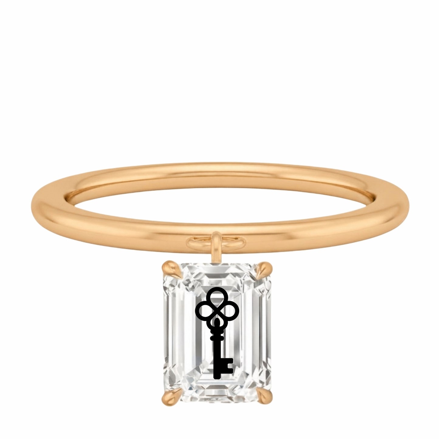 Laser Engrave Lab Grown Diamond Emerald Floating Pendant Key Engraved 14K Yellow/White/Rose Gold