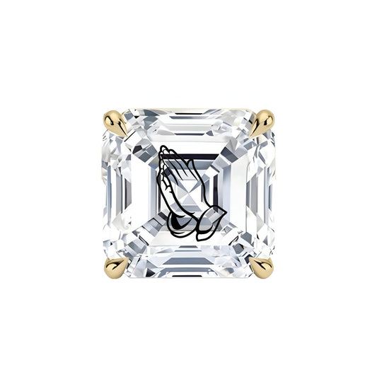 Lab Grown Diamond Asscher Earring With Praying Hands Laser Engraved On The Diamond 14K Gold