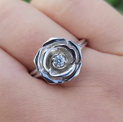 3D Design Rose Flower Solid Ring 925 Silver