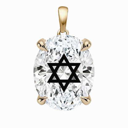 תליון אבן מוסונייט אובל עם חריטת לייזר מגן דוד - זהב 14 קראט צהוב/לבן/רוז גולד