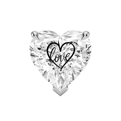 עגיל יהלום מעבדה לב עם חריטת לייזר לב Love – זהב 14 קראט צהוב/לבן/רוז גולד – עגיל ייחודי עם מסר אהוב