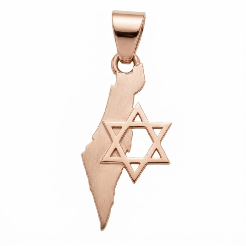 תליון מפת ארץ ישראל בשילוב חצי מגן דוד קטן זהב 14 קראט צהוב/לבן/רוז גולד - עיצוב מיוחד