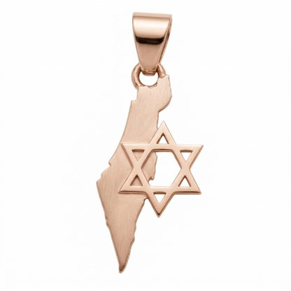 תליון מפת ארץ ישראל בשילוב חצי מגן דוד קטן זהב 14 קראט צהוב/לבן/רוז גולד - עיצוב מיוחד