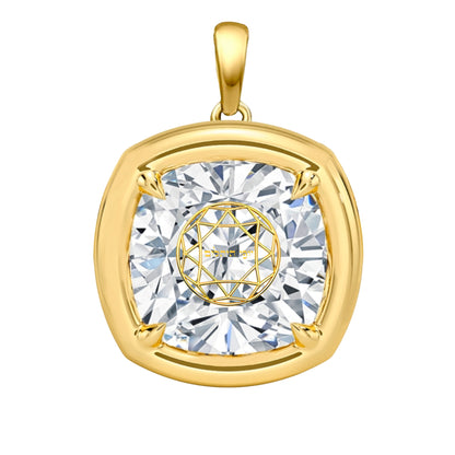 תליון יהלום מעבדה קושן שיבוץ בזל וציפורני חתול זהב 18 קראט צהוב/לבן/רוז גולד