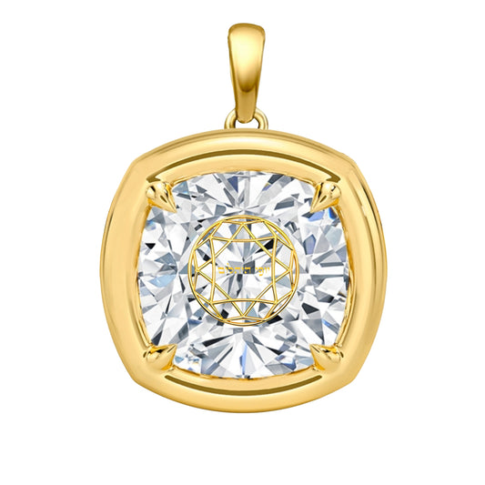 תליון יהלום מעבדה קושן שיבוץ בזל וציפורני חתול זהב 18 קראט צהוב/לבן/רוז גולד