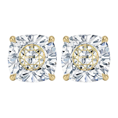 זוג עגילי יהלום מעבדה קושן חריטה בעיצוב אישי - זהב 14 קראט צהוב/לבן/רוז גולד