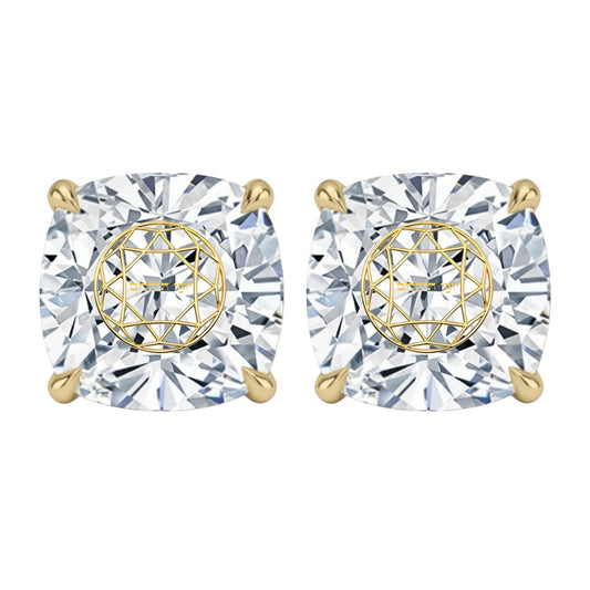 זוג עגילי יהלום מעבדה קושן חריטה בעיצוב אישי - זהב 14 קראט צהוב/לבן/רוז גולד