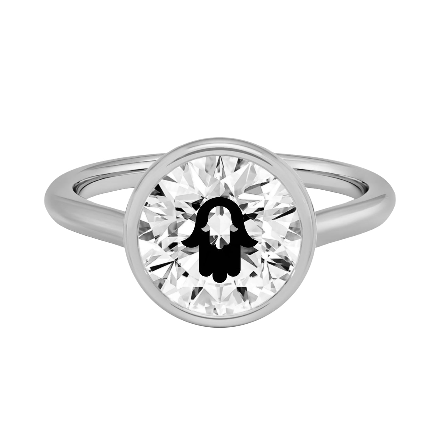 טבעת חותם יהלום מעבדה עגול עם חריטת לייזר חמסה בחמסה - זהב 14 קראט לבן/צהוב/רוז גולד