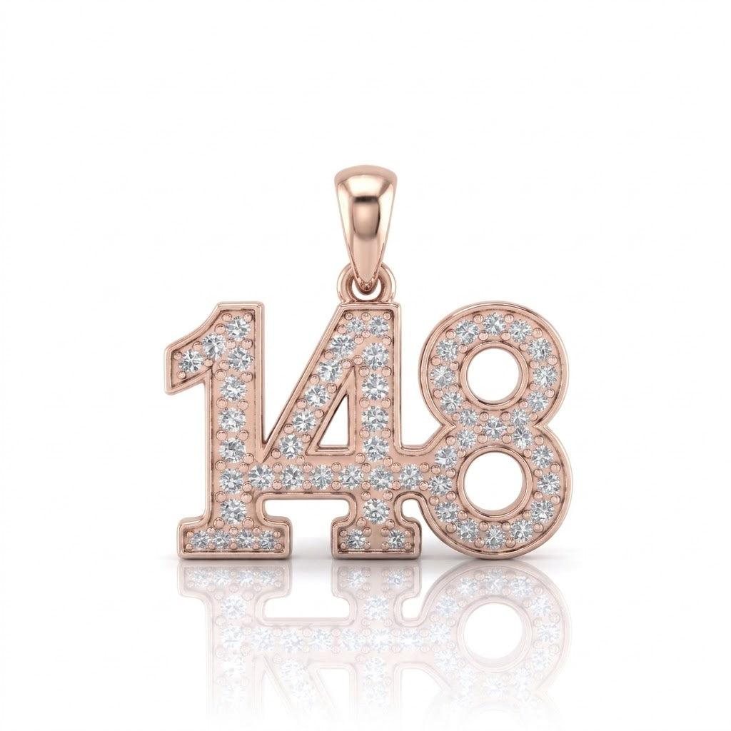 תליון מספר 148 גימטריה של רבי נחמן מברסלב בשיבוץ יהלומי מעבדה זהב 14 קראט צהוב/לבן/רוז גולד