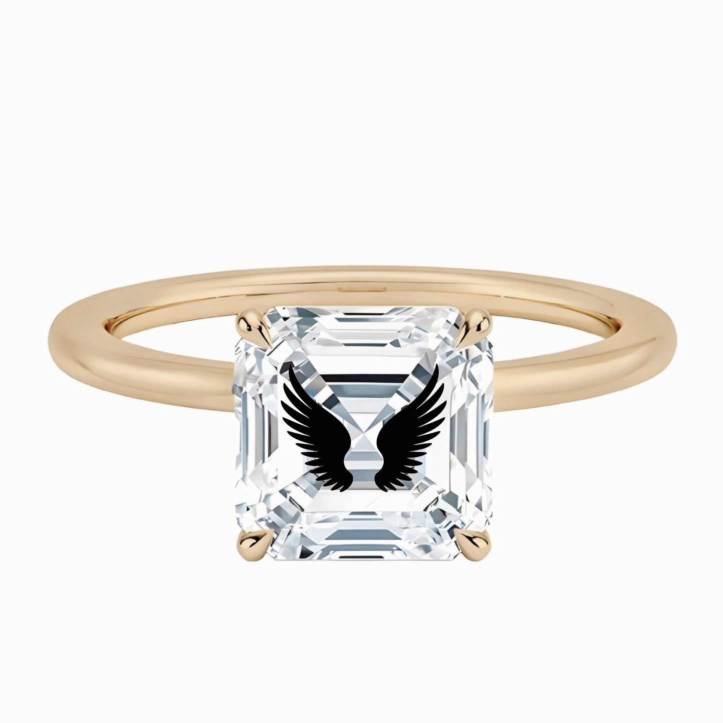 טבעת אבן מוסונייט אשר עם חריטת לייזר כנפיים - זהב 14 קראט צהוב/לבן/רוז גולד