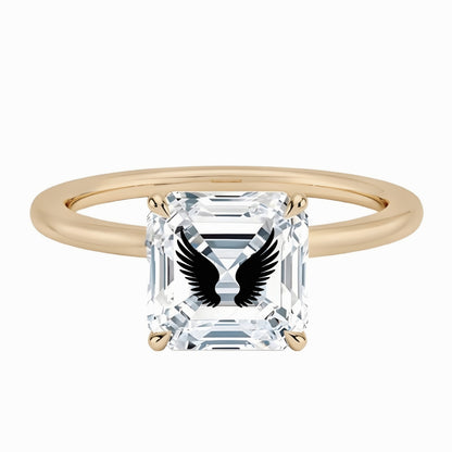 טבעת אבן מוסונייט אשר עם חריטת לייזר כנפיים - זהב 14 קראט צהוב/לבן/רוז גולד