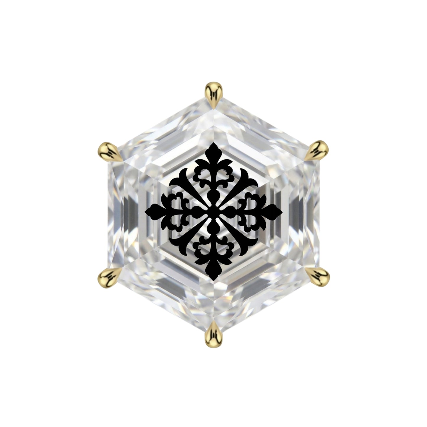 עגיל יהלום מעבדה משושה Hexagonal עם חריטת לייזר מנדלה גיאומטרית – זהב 14 קראט צהוב/לבן/רוז גולד – עגיל ייחודי
