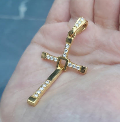 Big Solid Two-Part Swinging Cross Pendant Lab Grown Diamond Set Custom Engraving Of A Verse On The Back 14K Gold