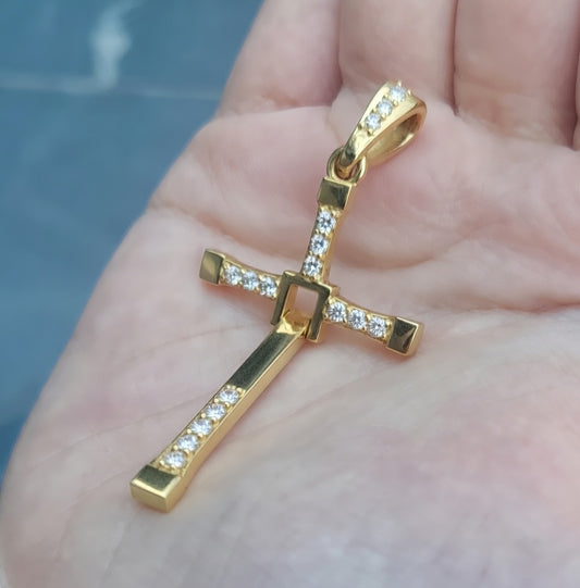 Big Solid Two-Part Swinging Cross Pendant Lab Grown Diamond Set Custom Engraving Of A Verse On The Back 14K Gold