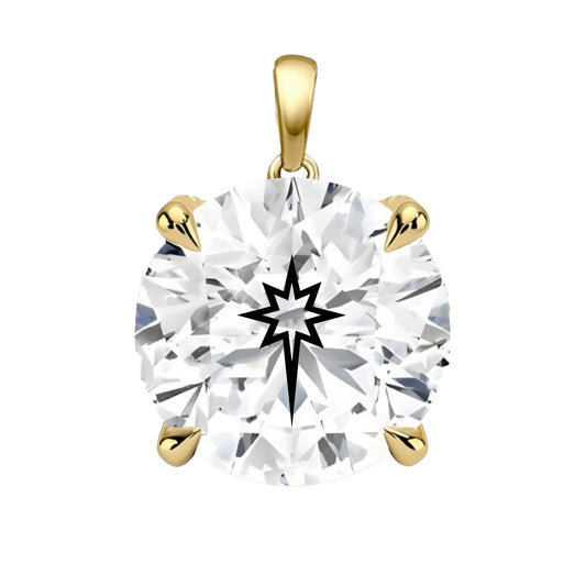 Moissanite Round Pendant With North Star Laser Engraved On The Moissanite 14K Gold