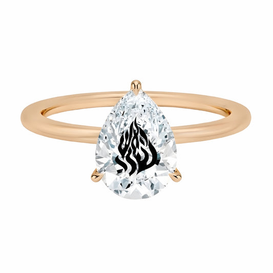 טבעת אבן מוסונייט טיפה עם חריטת לייזר האש שלי - זהב 14 קראט צהוב/לבן/רוז גולד