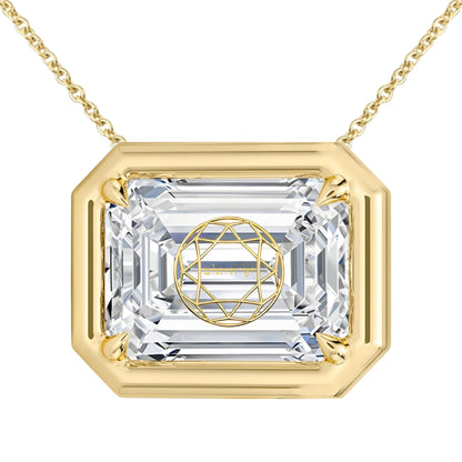 Lab Grown Diamond Emerald Bezel Prongs Pendant Necklace 14K Yellow/White/Rose Gold