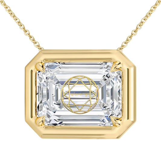 Lab Grown Diamond Emerald Bezel Prongs Pendant Necklace 14K Yellow/White/Rose Gold