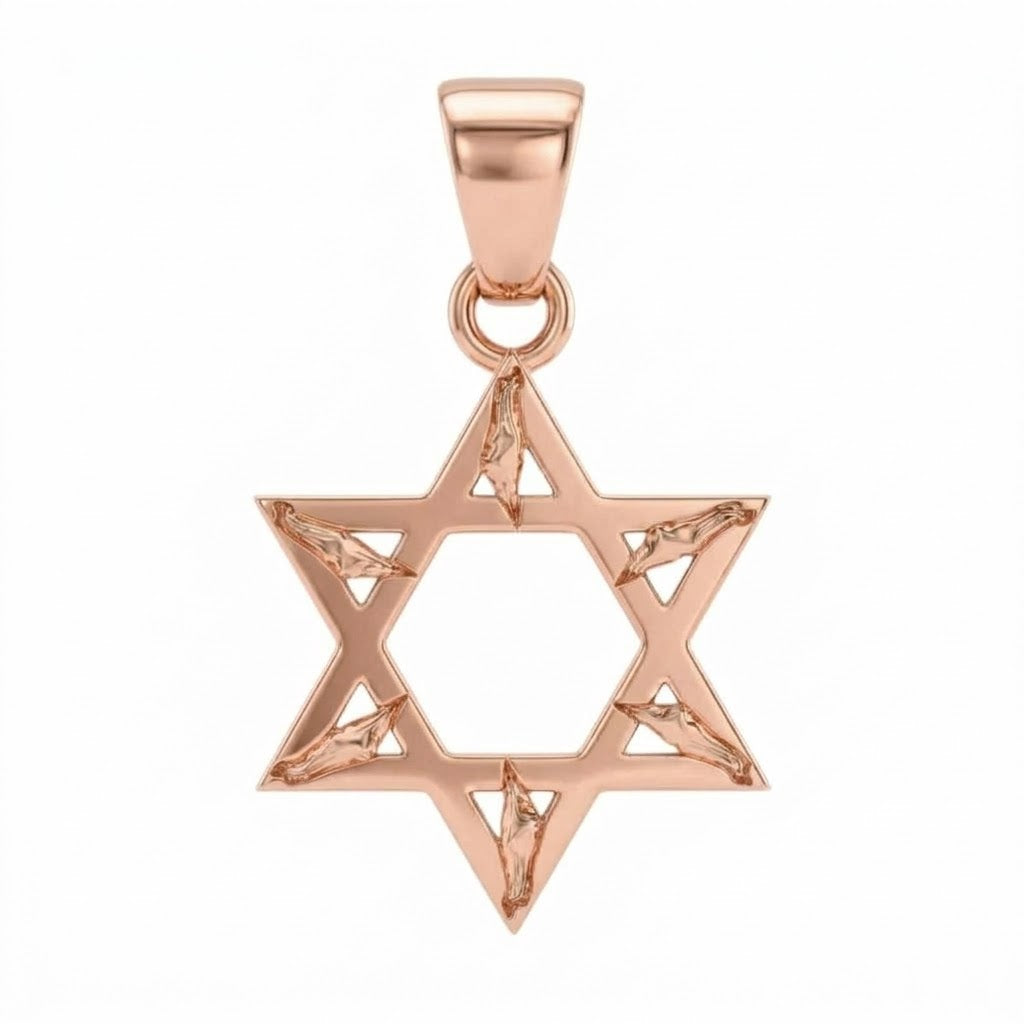 תליון מגן דוד בשילוב מפת ארץ ישראל זהב 14 קראט צהוב/לבן/רוז גולד - עיצוב מיוחד