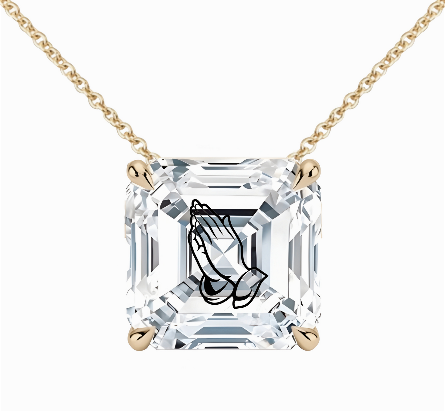 שרשרת אבן מוסונייט אשר מרחף חריטה ידיים מתפללות - זהב 14 קראט צהוב/לבן/רוז גולד