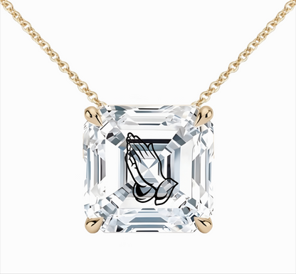 שרשרת אבן מוסונייט אשר מרחף חריטה ידיים מתפללות - זהב 14 קראט צהוב/לבן/רוז גולד