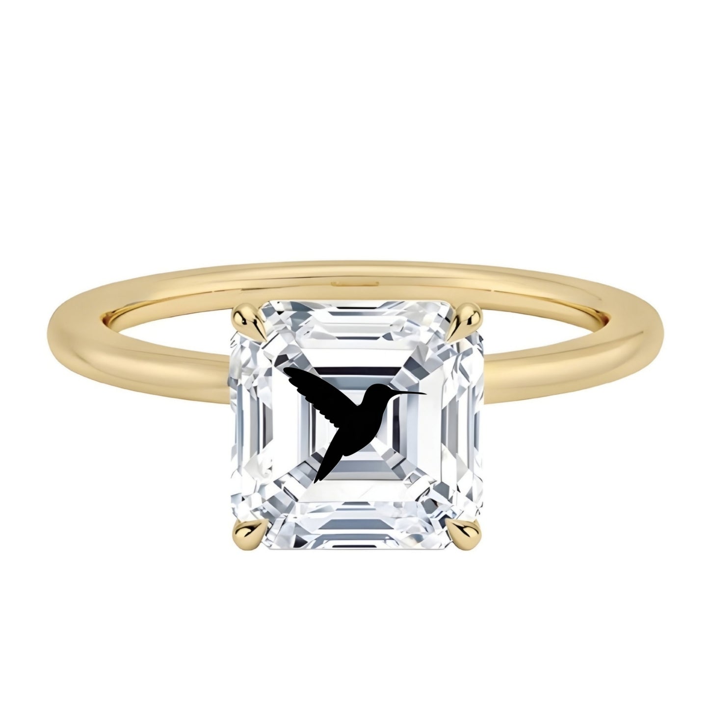 טבעת אבן מוסונייט אשר עם חריטת לייזר יונק דבש - זהב 14 קראט צהוב/לבן/רוז גולד