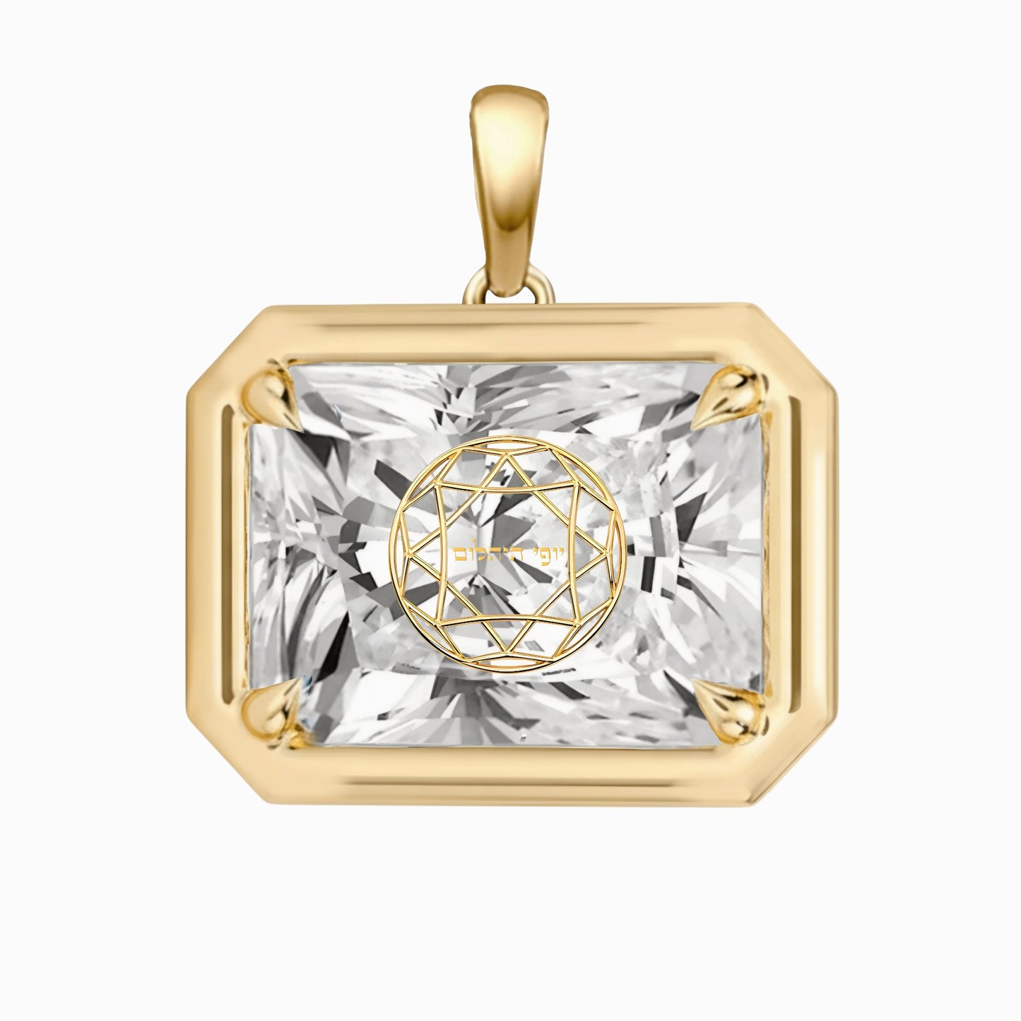 Laser Engrave Onto Center Of Lab Grown Diamond Radiant Bezel Prongs Pendant Personalized Engraved 14K Gold