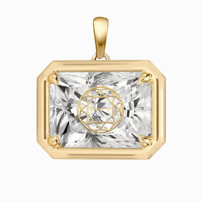 Laser Engrave Onto Center Of Lab Grown Diamond Radiant Bezel Prongs Pendant Personalized Engraved 14K Gold